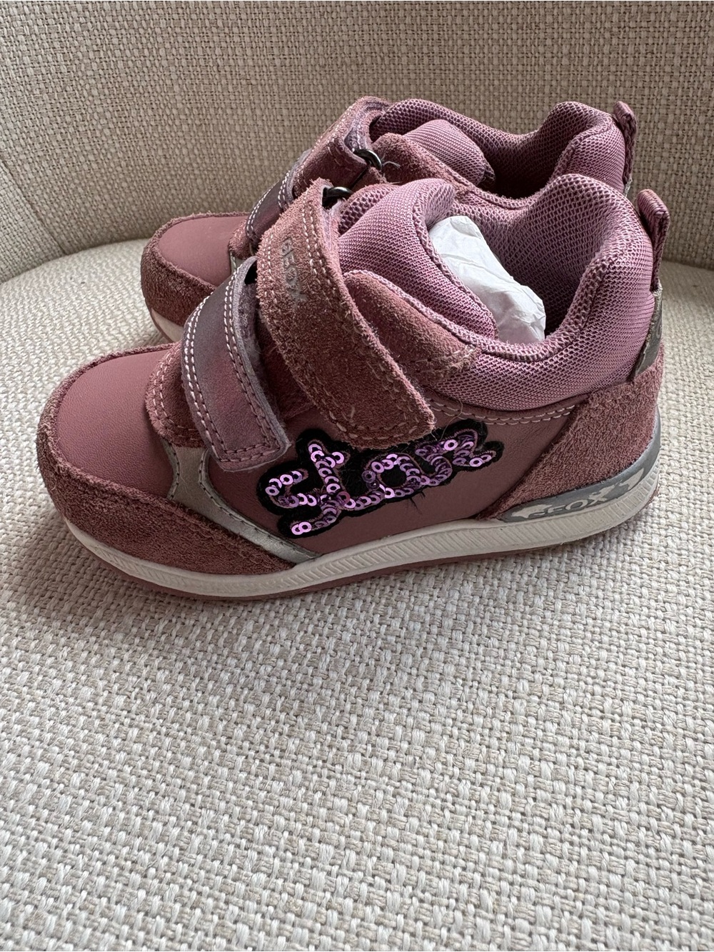 Geox Girls Mauve Pink Sequin Accent Sneakers